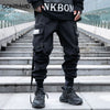 Men Cargo Joggers Pants Streetwear Hip Hop Ribbon Side Pockets Solid Harem Pants Autumn Harajuku Casual Baggy Trousers