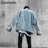 Men Denim Jacket Streetwear Hip Hop Embroidery Letter Van Gogh Patchwork Loose Jean Jackets Harajuku Casual Loose Jacket Blue