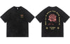 Men Distressed Punk T Shirts Hip Hop Rose Floral Letter Print Gothic Rock Streetwear Tshirt Harajuku Casual Cotton Tee Top Black
