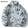 Men Faux Fur Jacket Streetwear Harajuku Embroidrery Tie Dye Fuzzy Fluffy Fleece Plush Coats Hip Hop Casual Loose Jackets