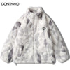 Men Faux Fur Parkas Winter Jacket Streetwear Tie Dye Fuzzy Fluffy Thicken Warm Padded Coats Hip Hop Harajuku Casual Coat