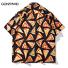 Men Hawaiian Beach Shirt Streetwear Harajuku Pizza Print Short Sleeve Button Down Shirts Summer Hip Hop Casual Loose Shirt Top