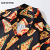 Men Hawaiian Beach Shirt Streetwear Harajuku Pizza Print Short Sleeve Button Down Shirts Summer Hip Hop Casual Loose Shirt Top