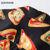 Men Hawaiian Beach Shirt Streetwear Harajuku Pizza Print Short Sleeve Button Down Shirts Summer Hip Hop Casual Loose Shirt Top
