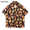 Men Hawaiian Beach Shirt Streetwear Harajuku Pizza Print Short Sleeve Button Down Shirts Summer Hip Hop Casual Loose Shirt Top