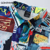 Men Hawaiian Shirt Streetwear Hip Hop Graffiti Print Short Sleeve Button Up Blouse Shirts Harajuku Summer Casual Loose Shirt Top