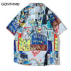 Men Hawaiian Shirt Streetwear Hip Hop Graffiti Print Short Sleeve Button Up Blouse Shirts Harajuku Summer Casual Loose Shirt Top