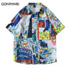 Men Hawaiian Shirt Streetwear Hip Hop Graffiti Print Short Sleeve Button Up Blouse Shirts Harajuku Summer Casual Loose Shirt Top