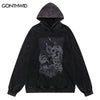 Men Hip Hop Hoodie Streetwear Vintage Skeleton Skull Devil Print Distressed Washed Hooded Sweatshirt 2023 Harajuku Retro Hoodie