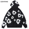 Men Hip Hop Hoodie Streetwear Y2K Grunge Harajuku Floral Print Hooded Sweatshirt Casual Loose Punk Goth Pullover Couple