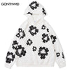 Men Hip Hop Hoodie Streetwear Y2K Grunge Harajuku Floral Print Hooded Sweatshirt Casual Loose Punk Goth Pullover Couple