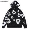 Men Hip Hop Hoodie Streetwear Y2K Grunge Harajuku Floral Print Hooded Sweatshirt Casual Loose Punk Goth Pullover Couple