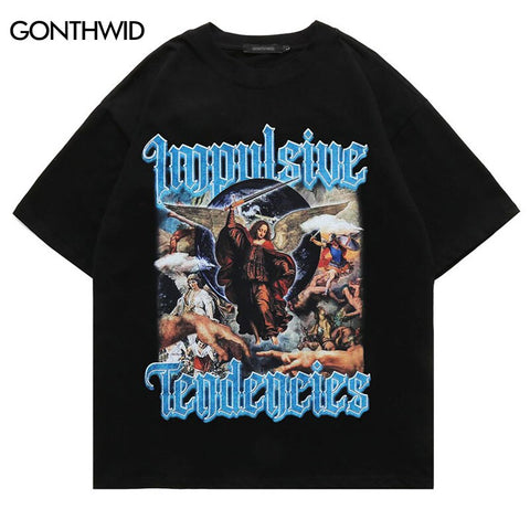 Men Hip Hop T-Shirt Streetwear Vintage Angel Painting Graphic Print Cotton T Shirt 2023 Harajuku Summer Casual Short Sleeve Top