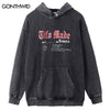 Men Hip Hop Vintage Hoodie Sweatshirt Y2K Grunge Flower Letter Print Wash Hooded Harajuku Punk Gothic Pullover Streetwear Heavy