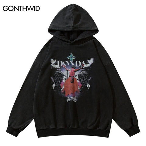 Men Hooded Sweatshirt Hip Hop Vintage Kanye Graphic Letter Print Hoodie Streetwear 2023 Harajuku Retro Distressed Wash Hoodies