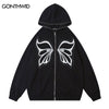 Men Hoodie Jacket Harajuku Embroidery Butterfly Bow Zipper Hooded Sweatshirt Coat 2023 Hip Hop Casual Cotton Streetwear Coats