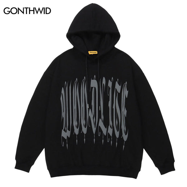 Men Hoodie Sweatshirt Hip Hop Foam Letter Print Hooded Streetwear Harajuku Punk Gothic Cotton Loose Pullover Hoodie Male