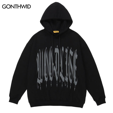 Men Hoodie Sweatshirt Hip Hop Foam Letter Print Hooded Streetwear Harajuku Punk Gothic Cotton Loose Pullover Hoodie Male
