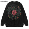 Men Hoodie Sweatshirt Hip Hop Skeleton Skull Floral Print Punk Gothic Pullover 2023 Autumn Harajuku Casual Cotton Hoodie