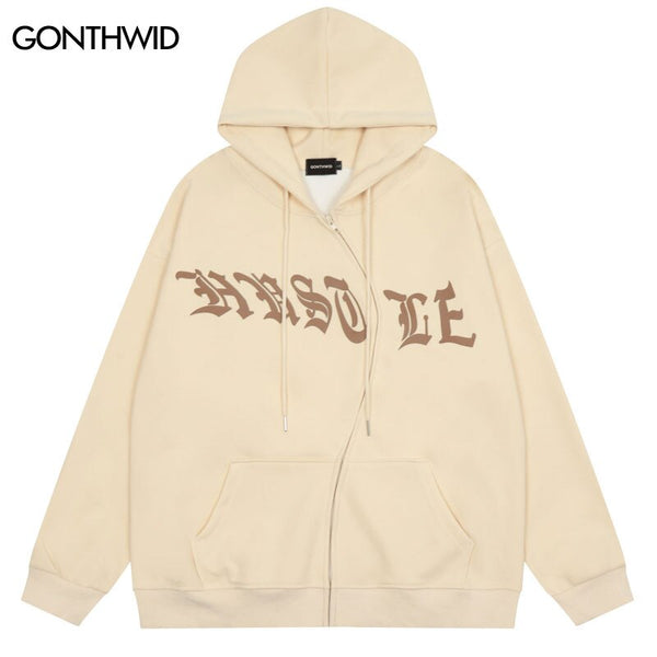 Men Hoodie Sweatshirt Jacket Hip Hop Letter Print Zipper Hooded Streetwear 2023 Autumn Harajuku Casual Loose Coat Couple