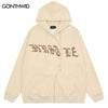 Men Hoodie Sweatshirt Jacket Hip Hop Letter Print Zipper Hooded Streetwear 2023 Autumn Harajuku Casual Loose Coat Couple
