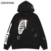 Men Hoodie Y2K Streetwear Hip Hop Embroidery Skull Skeleton Letter Hooded Sweatshirt Harajuku Casual Cotton Punk Gothic Pullover