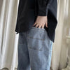Men Jeans Pants Straight Leg Youngster Elastic Drawstring Waistband Youthful shalwar Boy Casual Slacks Wide Leg baggy pants Blue