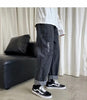 Men Jeans Pants Straight Leg Youngster Elastic Drawstring Waistband Youthful shalwar Boy Casual Slacks Wide Leg baggy pants Blue