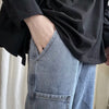 Men Jeans Pants Straight Leg Youngster Elastic Drawstring Waistband Youthful shalwar Boy Casual Slacks Wide Leg baggy pants Blue