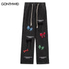 Men Jeans Pants Vintage Embroidery Bow Straight Pants Streetwear 2023 Harajuku Retro Casual Loose Baggy Denim Trousers