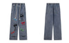 Men Jeans Pants Vintage Embroidery Bow Straight Pants Streetwear 2023 Harajuku Retro Casual Loose Baggy Denim Trousers