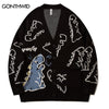 Men Knitted Cardigan Sweater Harajuku Funny Dinosaur Jumpers Sweaters 2023 Autumn Casual Loose Knit Jacket Coats Male