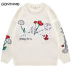 Men Knitted Sweater Harajuku Embroidery Floral Letter Jumpers Sweaters Autumn Hip Hop Casual Cotton Pullover Sweater