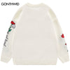 Men Knitted Sweater Harajuku Embroidery Floral Letter Jumpers Sweaters Autumn Hip Hop Casual Cotton Pullover Sweater