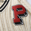 Men Knitted Sweater Korean Embroidery Letter V Neck Pullover Jumper Sweaters Streetwear Hip Hop Harajuku Casual Sweater