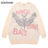 Men Knitted Sweater Streetwear Hip Hop Bat Pullover Jumpers Sweaters 2023 Autumn Harajuku Casual Loose Couple Sweaters