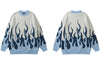 Men Knitted Sweater Y2K Harajuku Fire Flame Jumpers Sweaters Streetwear 2023 Autumn Hip Hop Casual Pullover Sweater Blue Orange