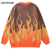Men Knitted Sweater Y2K Harajuku Fire Flame Jumpers Sweaters Streetwear 2023 Autumn Hip Hop Casual Pullover Sweater Blue Orange