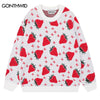 Men Knitted Sweater Y2K Harajuku Strawberry Pullover Jumpers Sweaters Streetwear Autumn Hip Hop Casual Loose Sweater