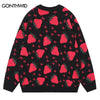 Men Knitted Sweater Y2K Harajuku Strawberry Pullover Jumpers Sweaters Streetwear Autumn Hip Hop Casual Loose Sweater