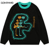 Men Knitted Sweater Y2K Hip Hop Embroidery Funny Skull Pullover Jumpers Sweaters Harajuku Autumn Casual Loose Cotton Streetwear