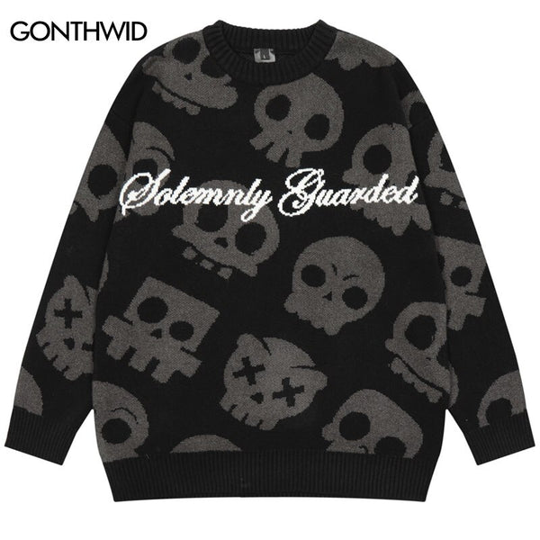 Men Knitted Sweaters Y2K Grunge Hip Hop Skull Skeleton Jumpers Sweater Streetwear Autumn Harajuku Punk Gothic Pullovers