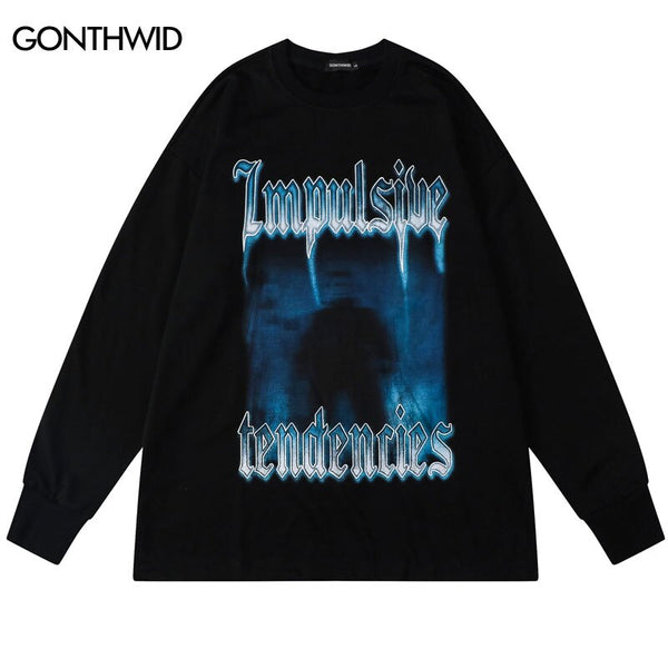 Men Long Sleeve T-Shirt Hip Hop Graphic Print Punk Gothic Cotton Tshirt Streetwear 2023 Harajuku Casual Loose Shirts Top