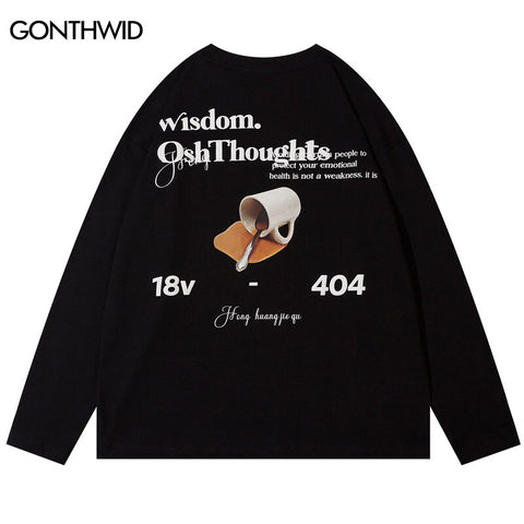 Men Long Sleeve T-Shirt Streetwear Hip Hop Letter Print Casual Cotton Loose Tshirt 2023 Women Autumn Harajuku Shirts Top