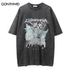 Men Punk Gothic Distressed T-Shirt Hip Hop Butterfly Print Tshirt Streetwear Harajuku Casual Cotton T Shirt 2023 Summer Top Tee