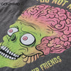 Men Punk T-Shirt Hip Hop Funny Brain Zombie Print Distressed Punk Gothic Tee Shirts Streetwear 2023 Harajuku Casual T Shirt Top