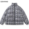 Men Reversible Jacket Parka Streetwear Winter Hip Hop Snake Print Punk Gothic Thick Warm Puffer Coats Harajuku Oversized Outdoor