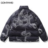 Men Reversible Jacket Parka Streetwear Winter Hip Hop Snake Print Punk Gothic Thick Warm Puffer Coats Harajuku Oversized Outdoor