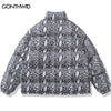 Men Reversible Jacket Parka Streetwear Winter Hip Hop Snake Print Punk Gothic Thick Warm Puffer Coats Harajuku Oversized Outdoor
