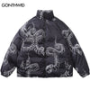 Men Reversible Jacket Parka Streetwear Winter Hip Hop Snake Print Punk Gothic Thick Warm Puffer Coats Harajuku Oversized Outdoor